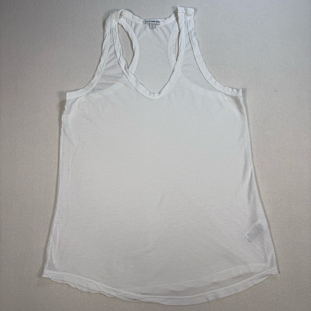 James Perse Clear Long Racer Tank Top Women's 3 White 100% Cotton USA Made HOLES
